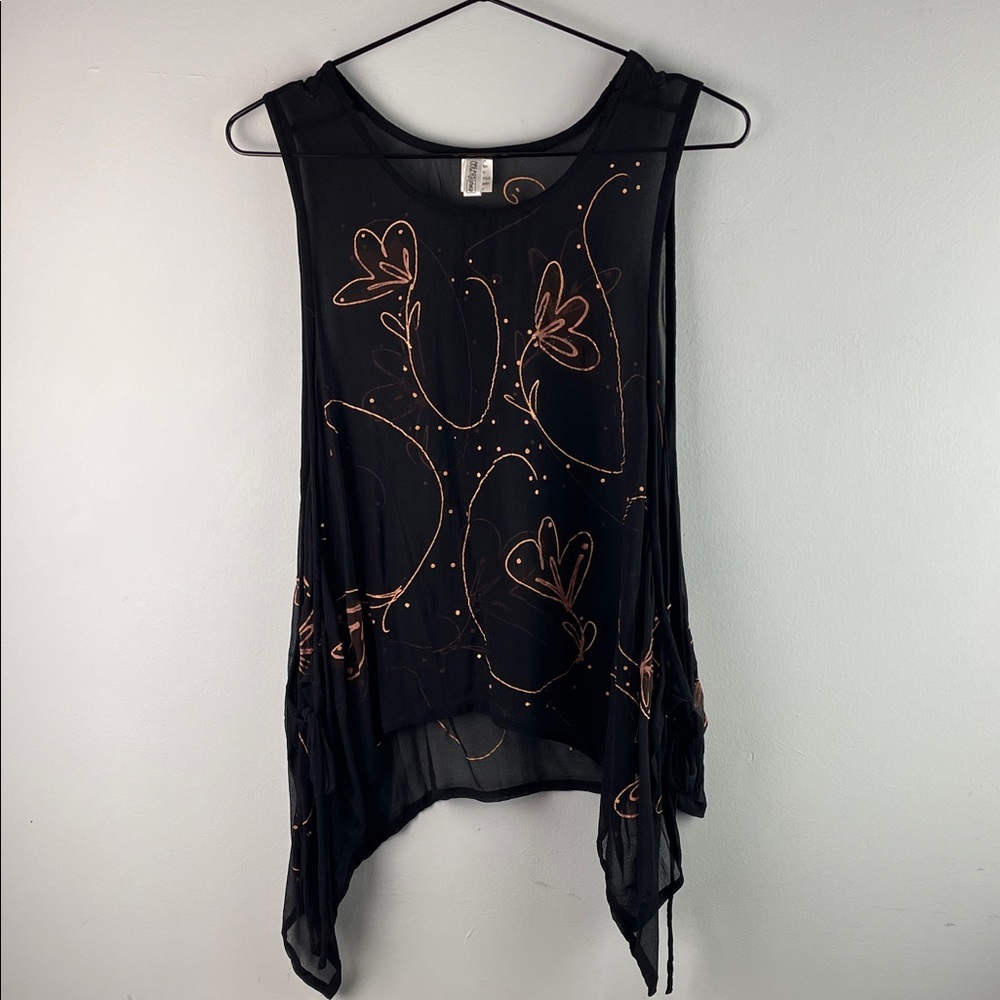 Colors Artwear Black Sheer Floral-Accent Sleeveless Silk Top